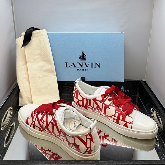 🎉🥂 HP 🥂🎉 LANVIN WOMENS LOGO PRINT SNEAKERS IN RUBY - Picture 6 of 9